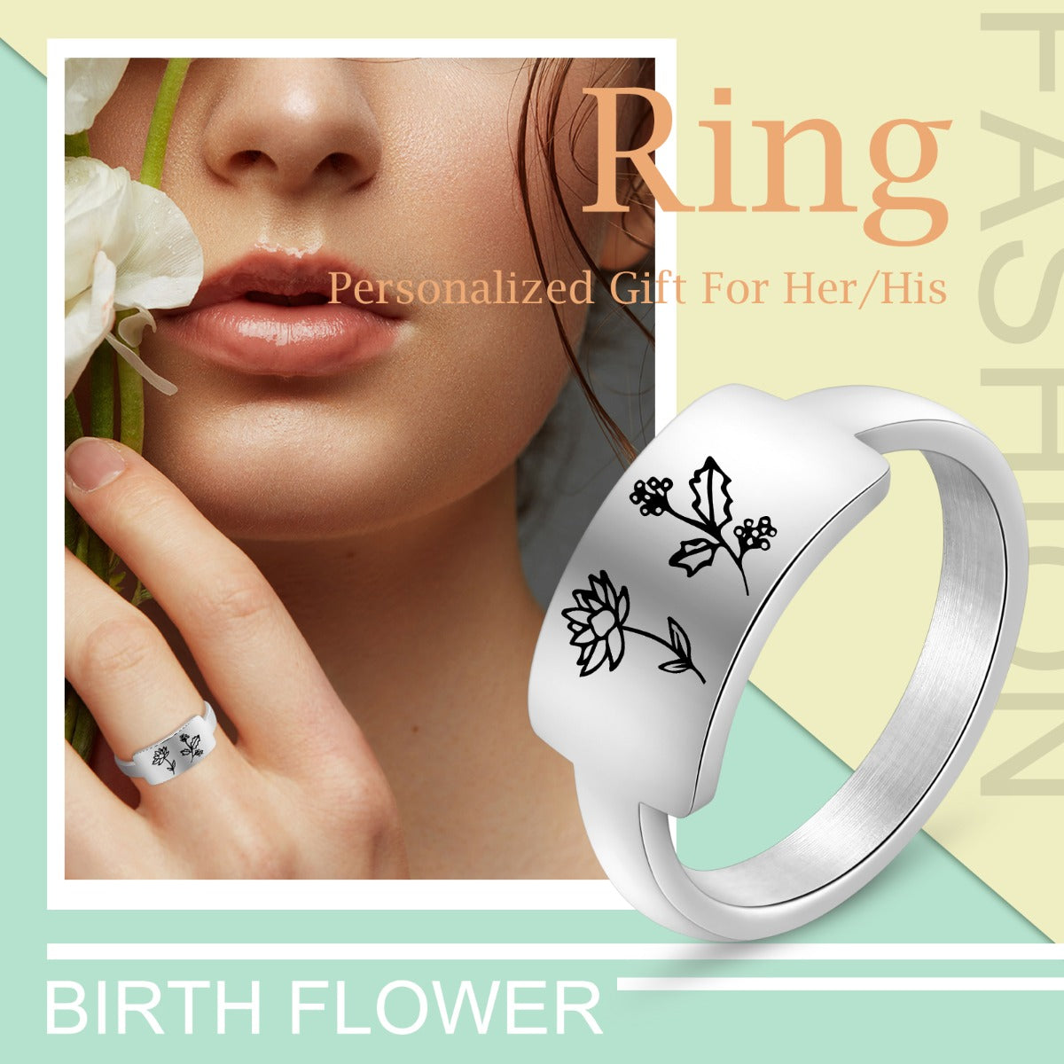 Custom One To Four Flower Birth Flower Ring
