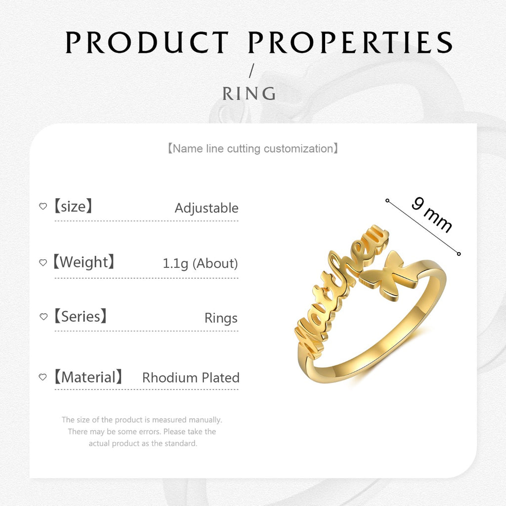 Personalized Rhodium plated Butterfly Name Ring