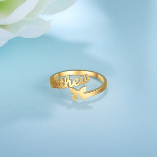 Personalized Rhodium plated Butterfly Name Ring