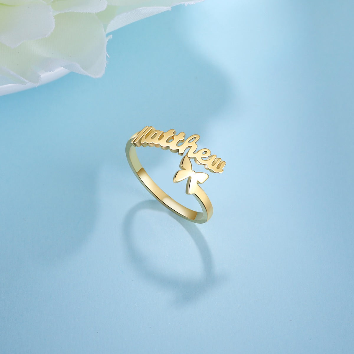 Personalized Rhodium plated Butterfly Name Ring