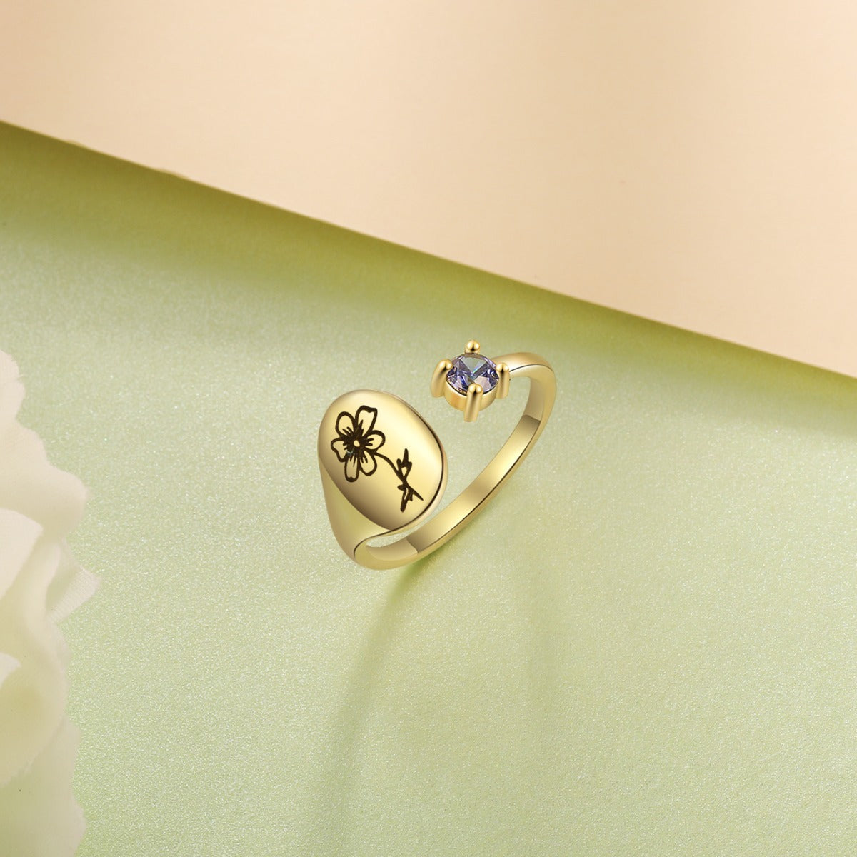 Custom Birthflower + Birthstone Ring