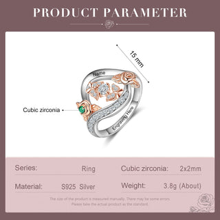 S925 Silver Birthstone Rose Flower Ring