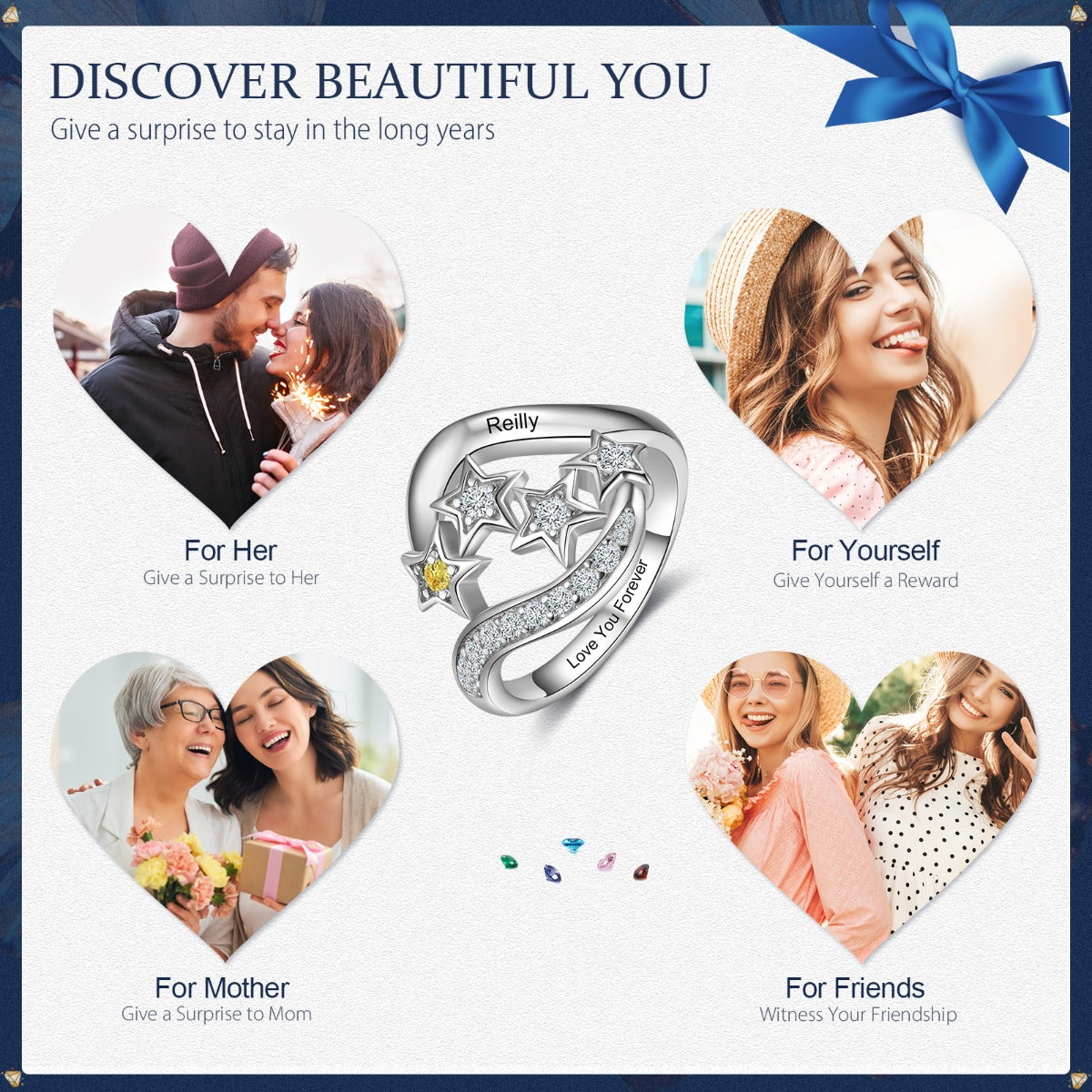 S925 Silver Birthstone Star Ring