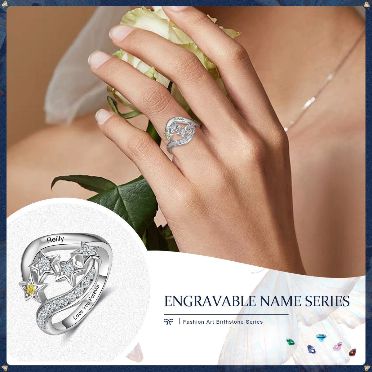 S925 Silver Birthstone Star Ring