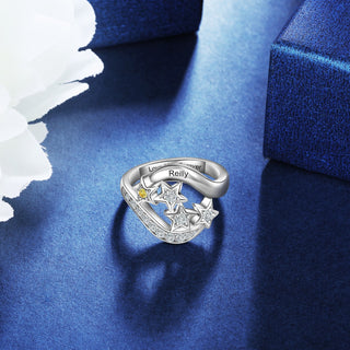 S925 Silver Birthstone Star Ring