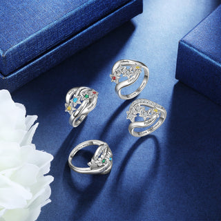 S925 Silver Birthstone Star Ring