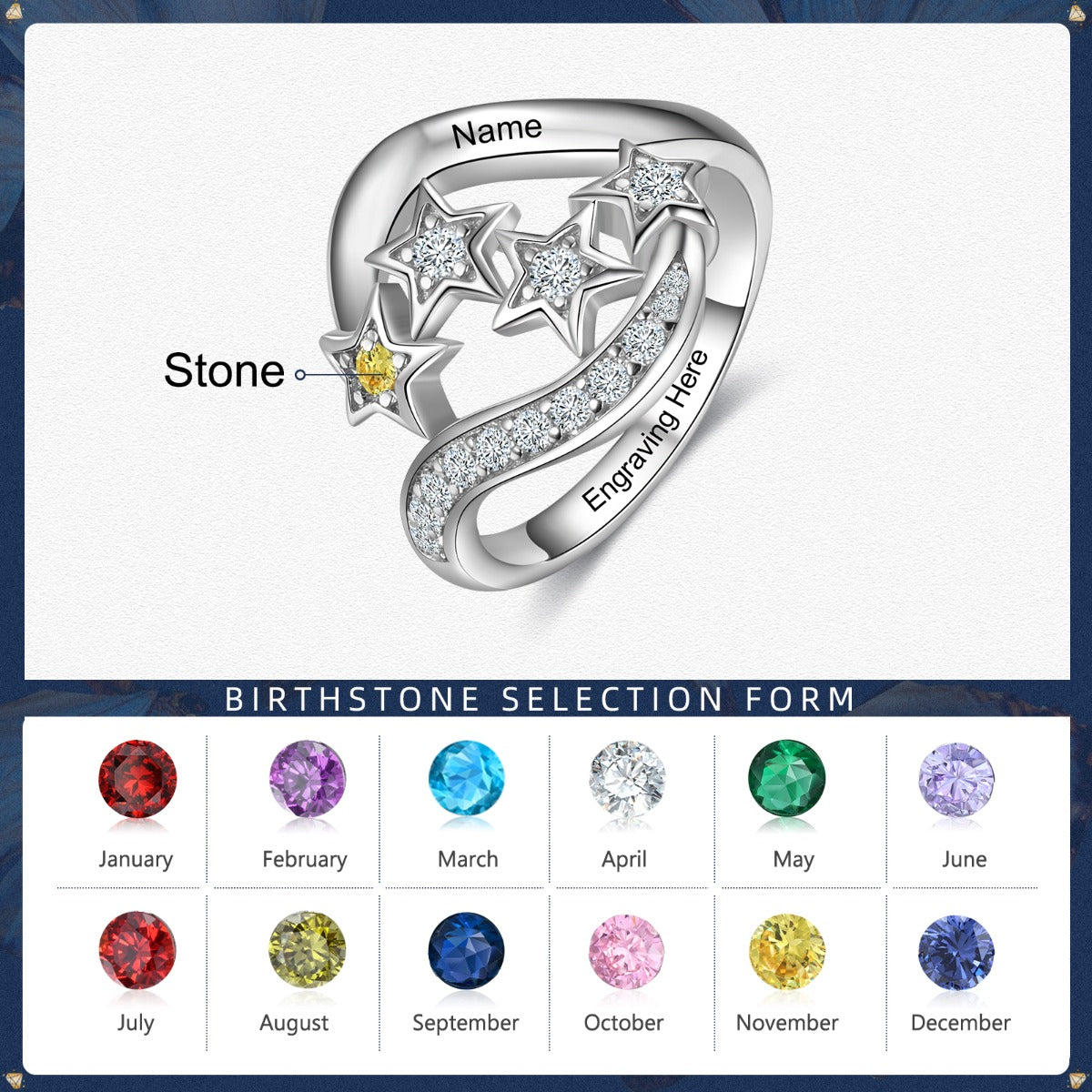 S925 Silver Birthstone Star Ring
