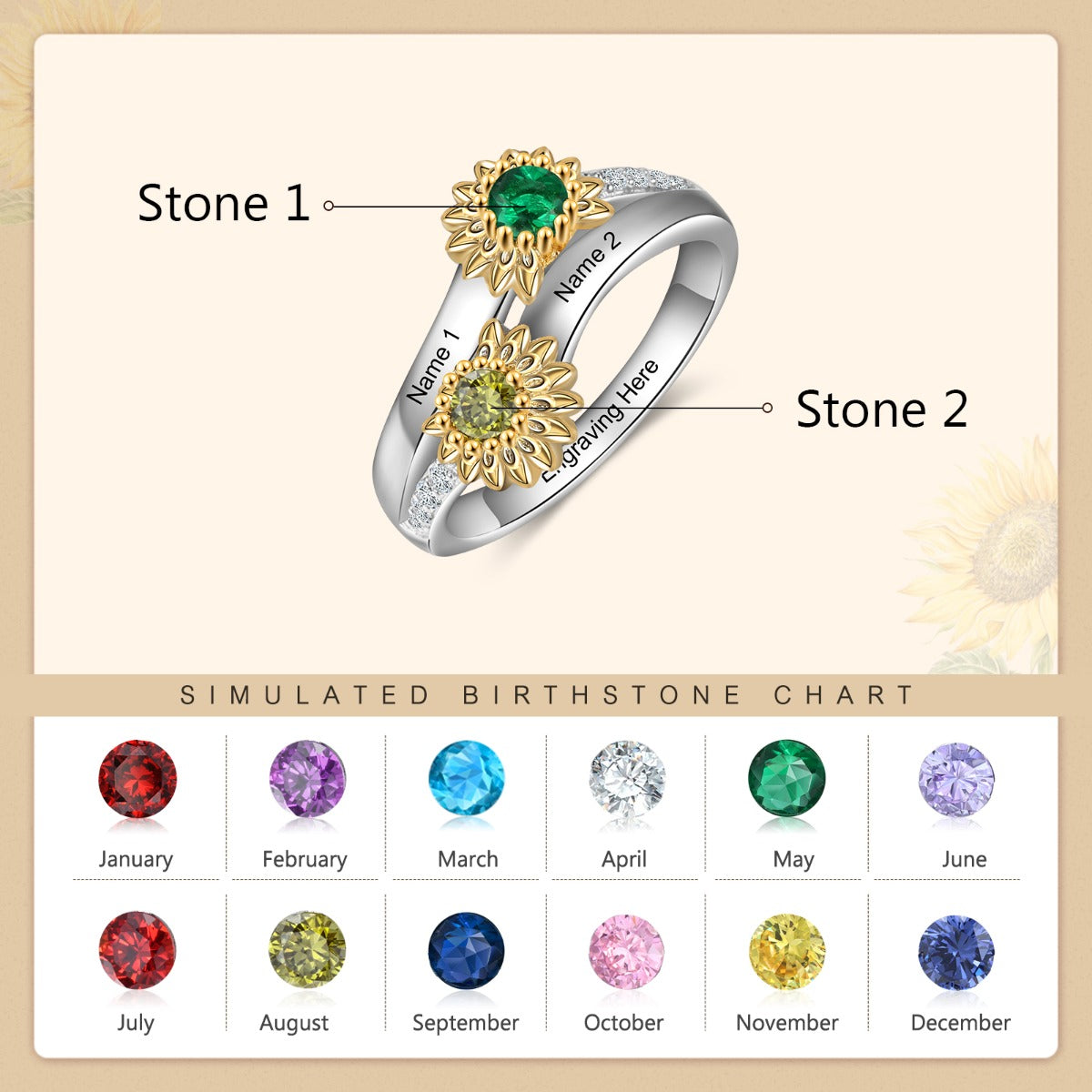 925 Sterling Silver Sunflower Ring