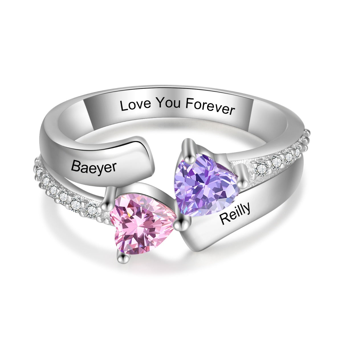 Engraved S925 Silver Heart Birthtsone Ring