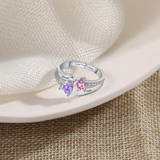 Engraved S925 Silver Heart Birthtsone Ring