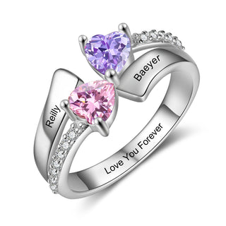 Engraved S925 Silver Heart Birthtsone Ring