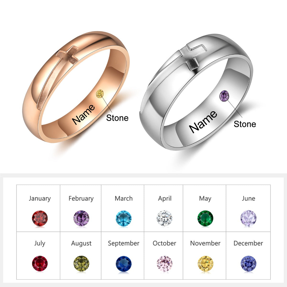 Engraved Stainless Steel Cross Couple Rings