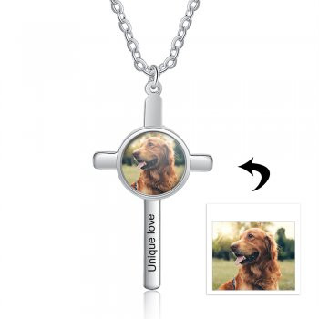 Stainless Steel Cross Photo Pendant Necklace