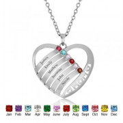 Heart Shape Pendant Necklace with Birthstones