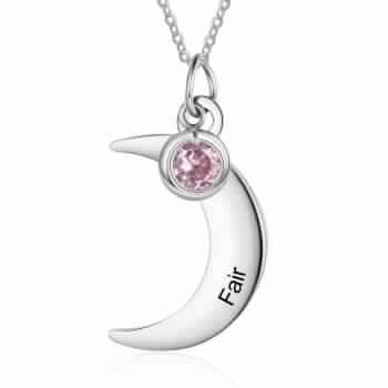 Stainless Steel Moon Birthstone Necklace