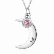 Stainless Steel Moon Birthstone Necklace