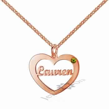 Rosegold Name Necklace inside a Birthstone Heart