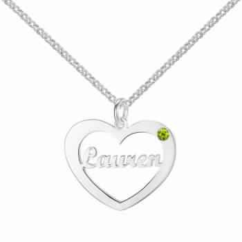 925 Silver Name Necklace inside a Birthstone Heart