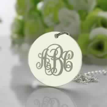 925 Silver Engraved Monogram Name Necklace