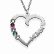 925 Silver MOM Birthstone Necklace with 5 Birthstones