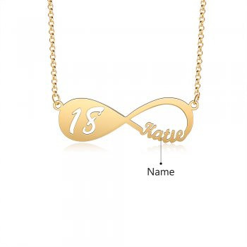 Gold Infinity Name Necklace with Engraved Number