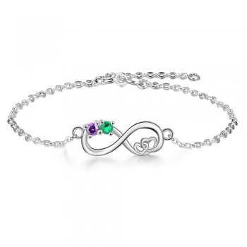 925 Silver Infinity Birthstone Bracelet with Heart Decals