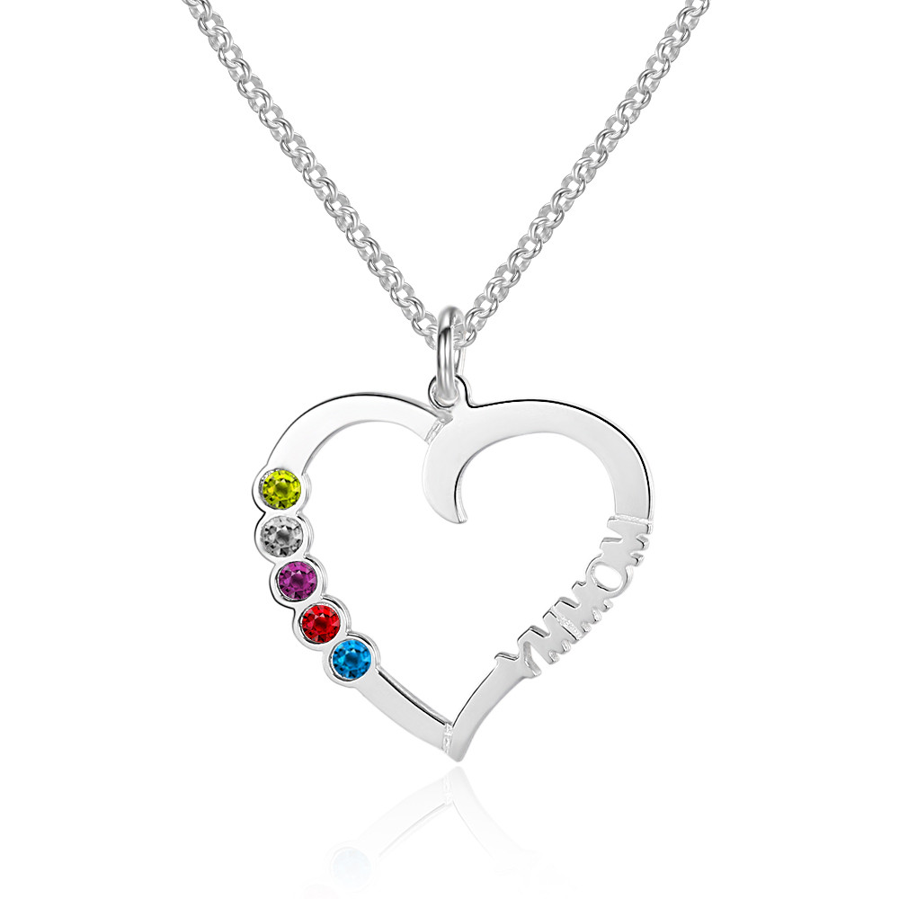 925 Silver Name Birthstone Necklace with 5 Birthstones