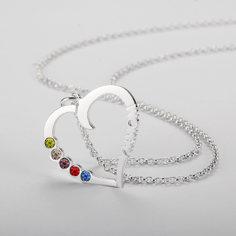 925 Silver Name Birthstone Necklace with 5 Birthstones