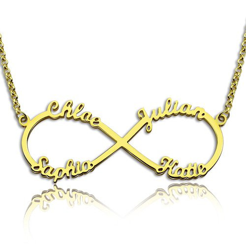 Gold Infinity Necklace with 4 Custom Names