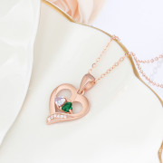 Personalized Name S925 Two Birthstones Heart Shape Pendant Necklace