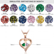 Personalized Name S925 Two Birthstones Heart Shape Pendant Necklace