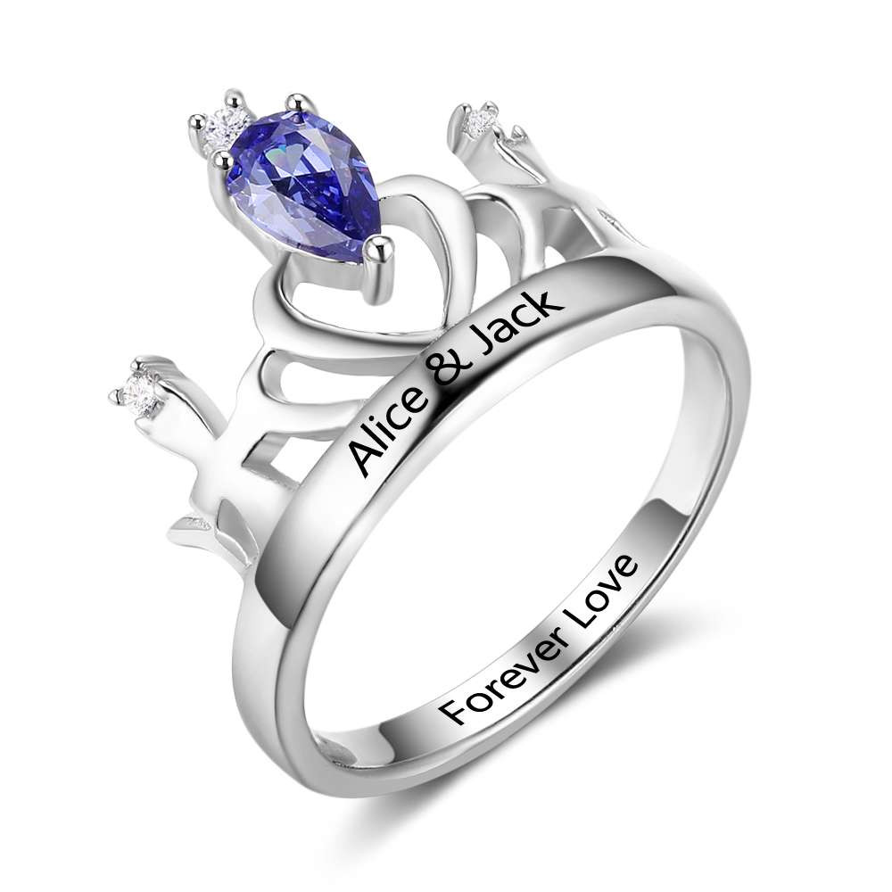 925 Silver Crown Birthstone Ring