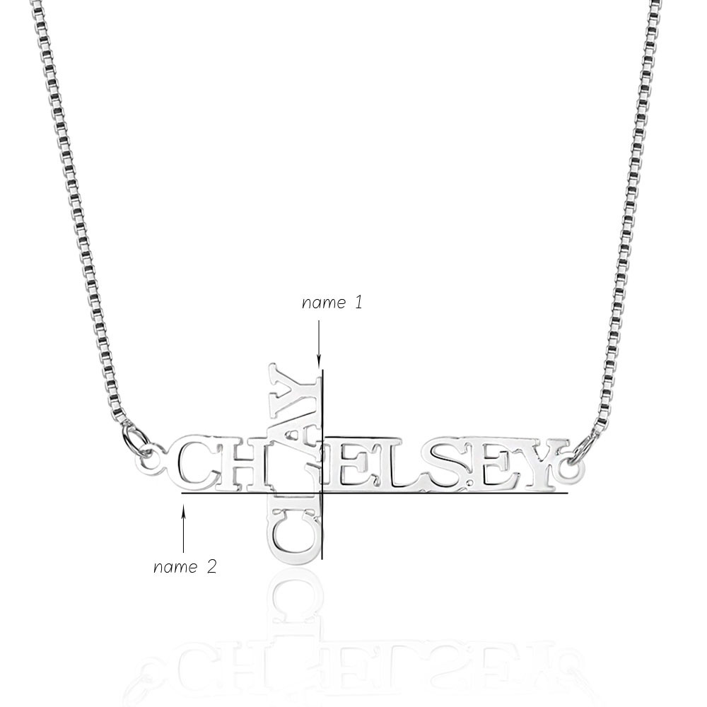 925 Silver Horizontal and Vertical Name Necklace