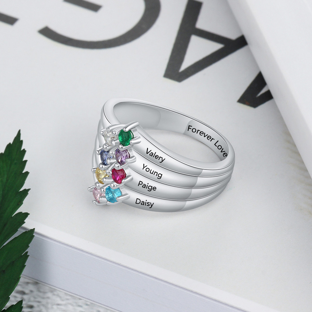 Best Dropship Product Birthstone & Engraved Sterling Silver Ring