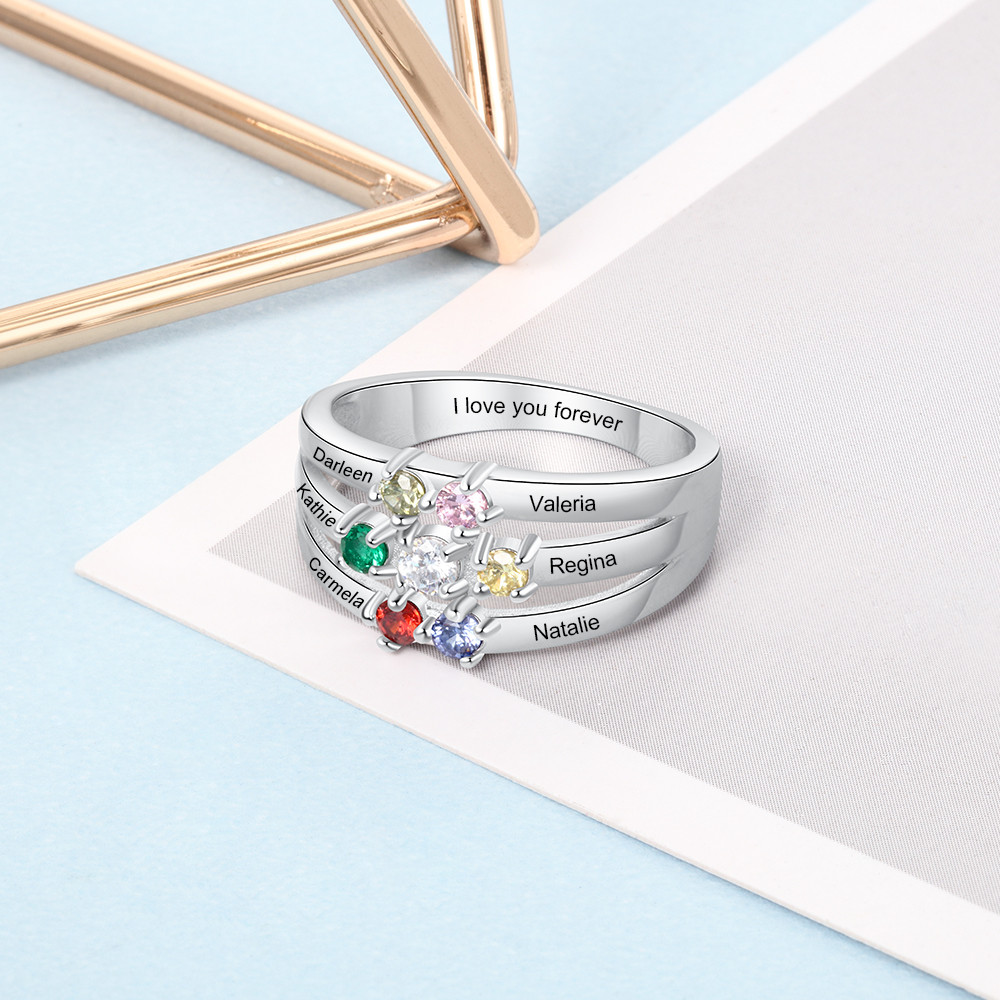 S925 Birthstone Rings with Personalized Names