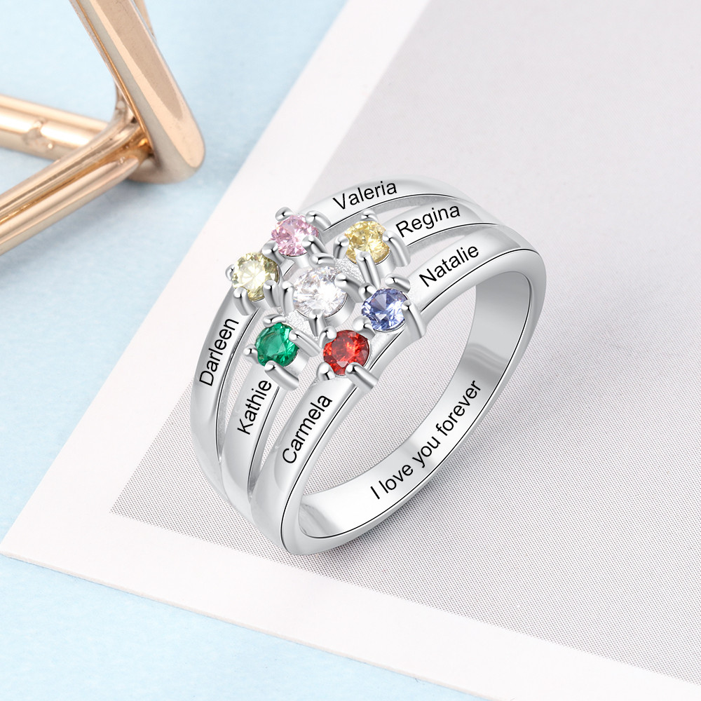 S925 Birthstone Rings with Personalized Names