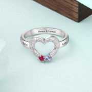 925 Silver Hollow Heart Birthstone Ring