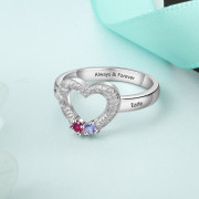 925 Silver Hollow Heart Birthstone Ring