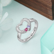 925 Silver Hollow Heart Birthstone Ring