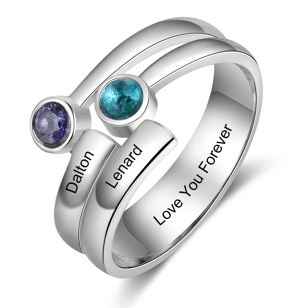 Engraved Names Double Birthstones Rings