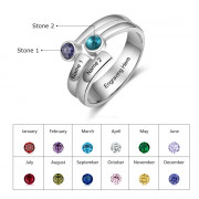 Engraved Names Double Birthstones Rings