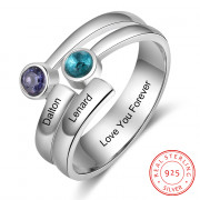 Engraved Names Double Birthstones Rings