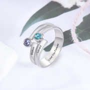 Engraved Names Double Birthstones Rings