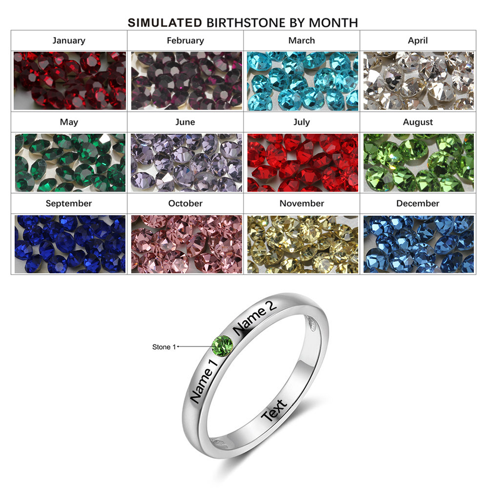 S925 Birthstone Rings with Customized Names