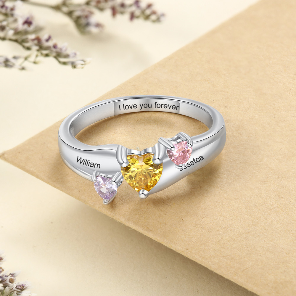 925 Sterling Silver Heart Birthstone Ring