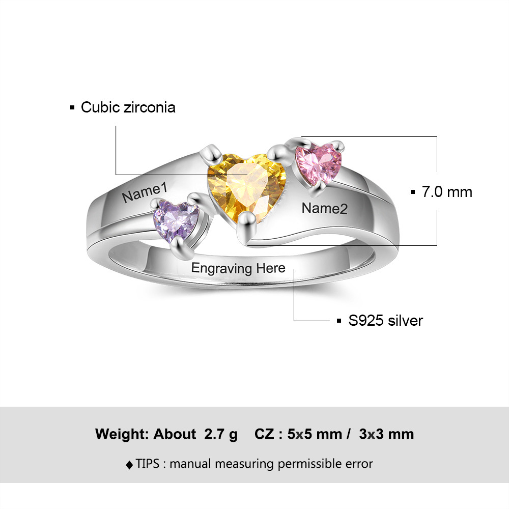 925 Sterling Silver Heart Birthstone Ring