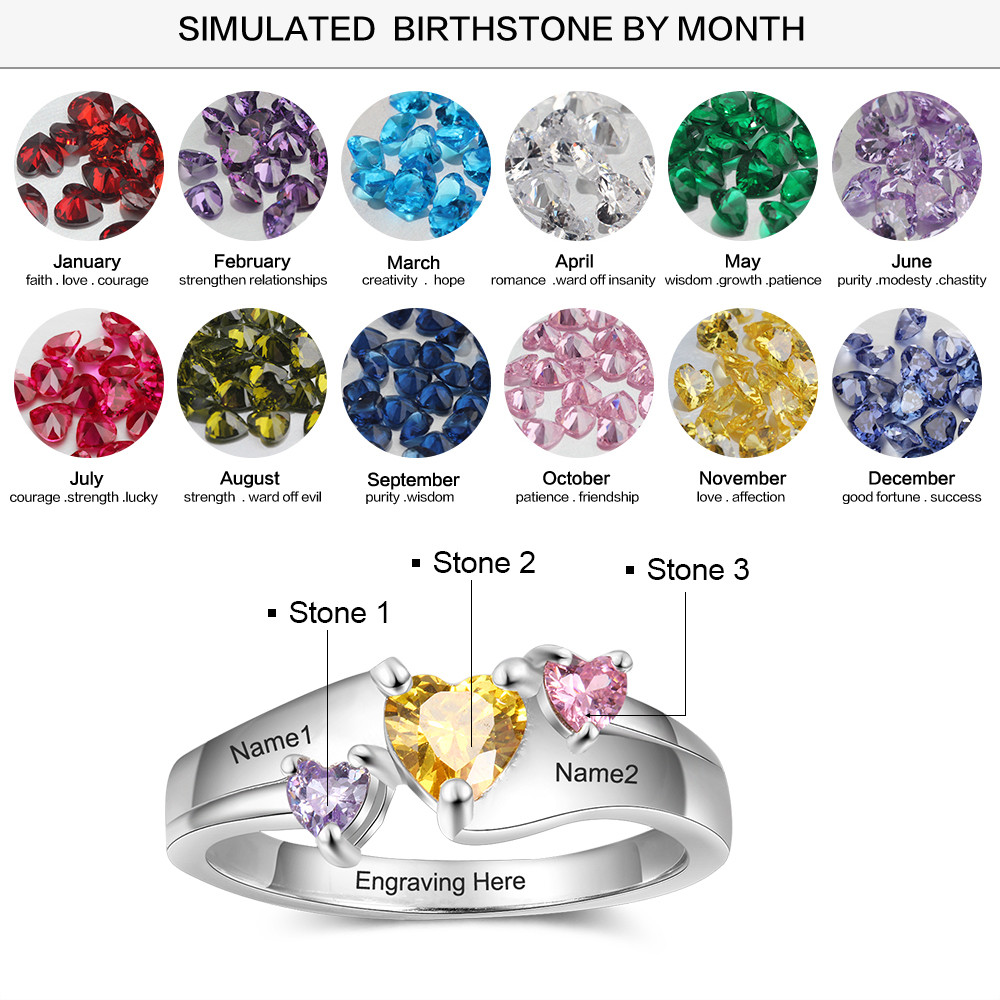 925 Sterling Silver Heart Birthstone Ring