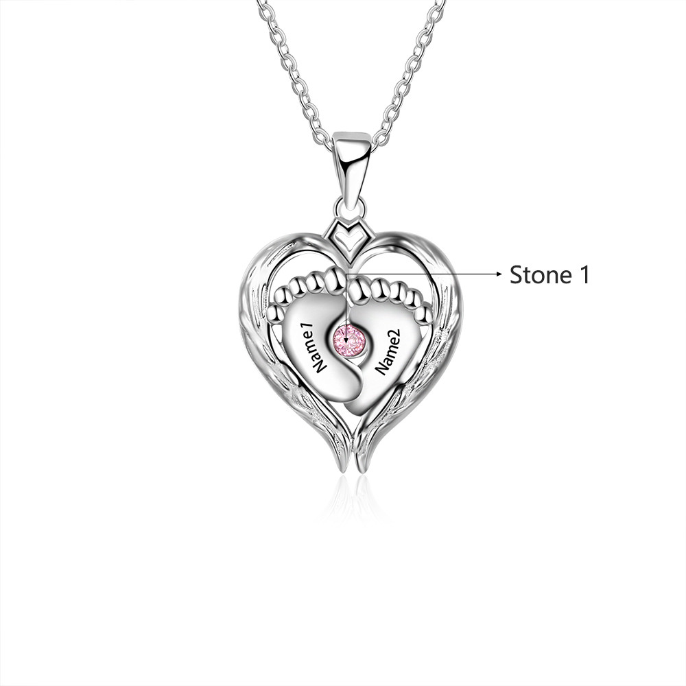 925 Sterling Silver Little feet Heart Pendant Necklace