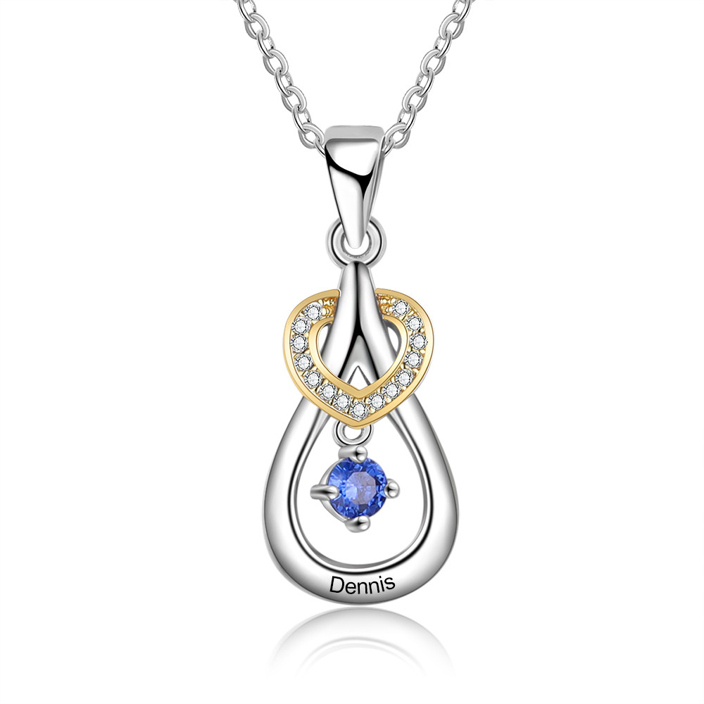 925 Sterling Silver One Birthstone Heart Necklace