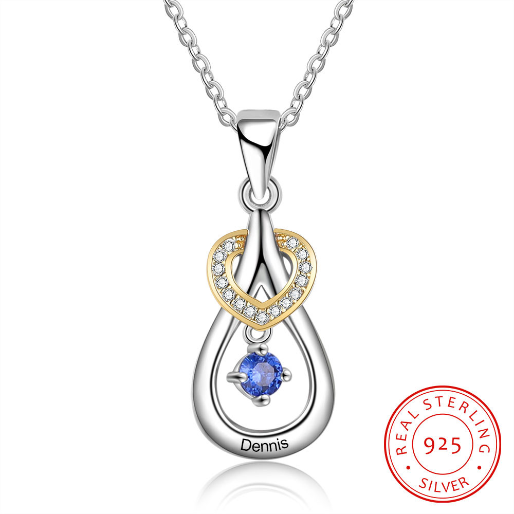 925 Sterling Silver One Birthstone Heart Necklace